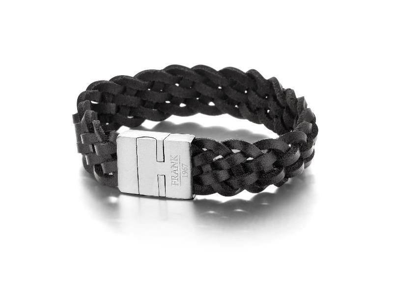 Bracelet Brown Braided Leather & Stainless Steel - 7FB-0063