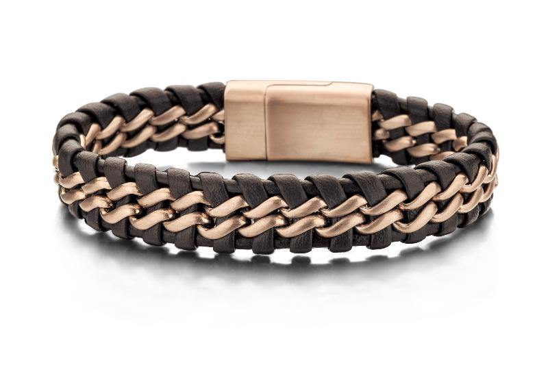 Bracelet Braided Leather & Black Stainless Steel - 7FB-0064