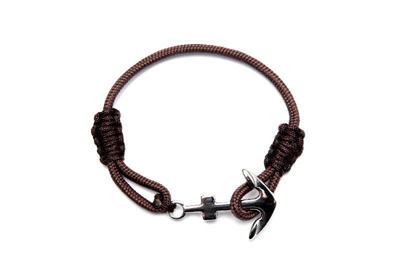 Men's Rope Bracelet Nautical Black Steel Anchor 7FB-0148