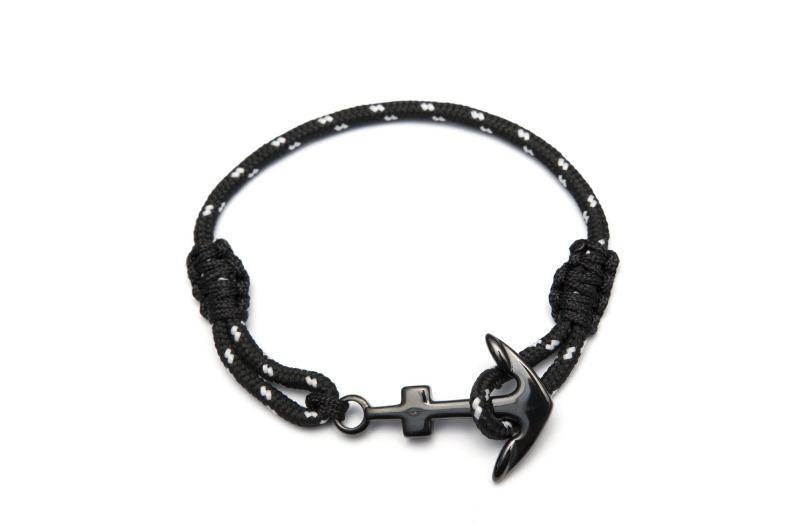 Men's Rope Bracelet Nautical Black Steel Anchor