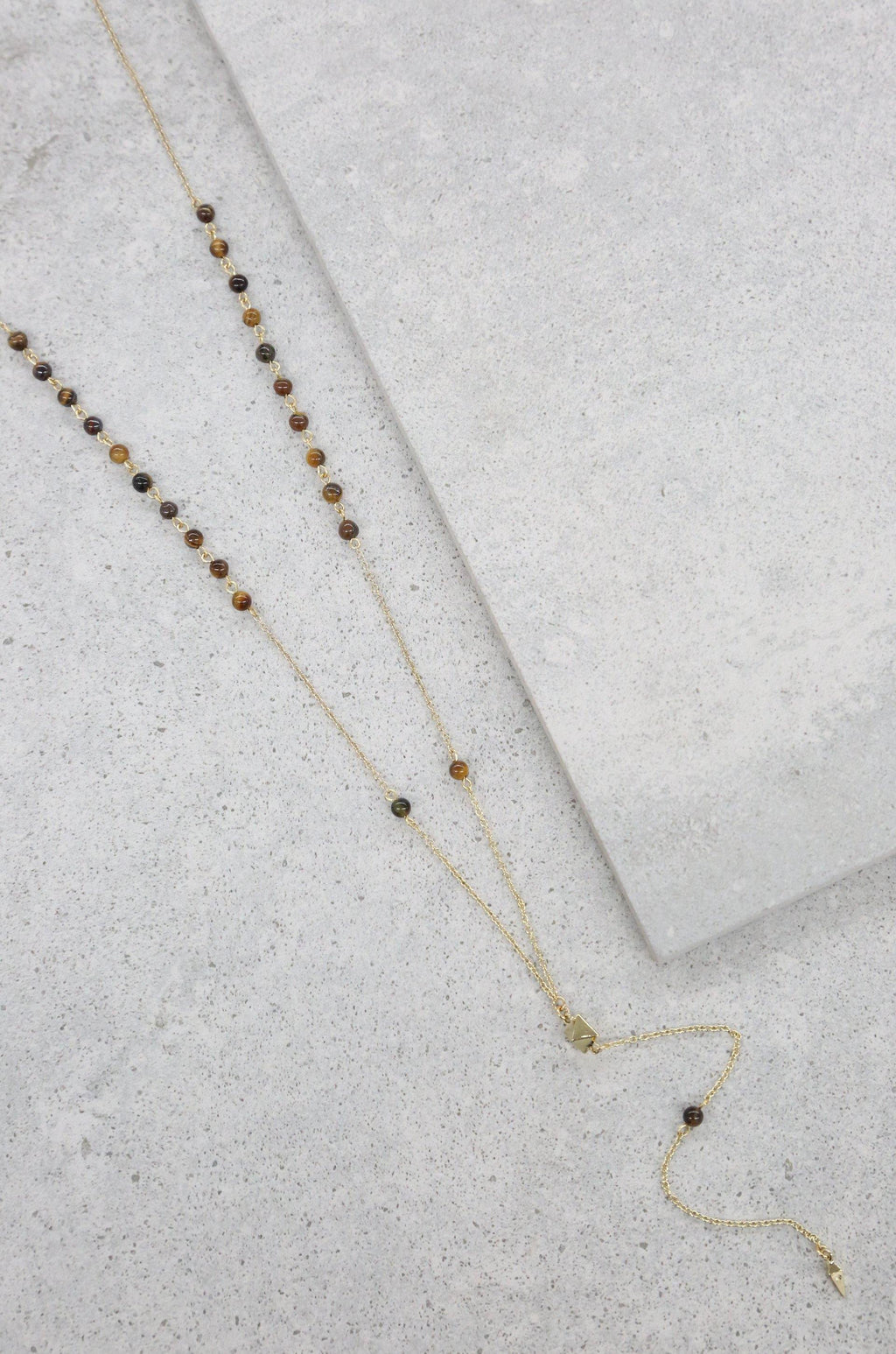 Angel Sigh 18k Gold Plated Lariat in Tiger's Eye - The Gallant Way