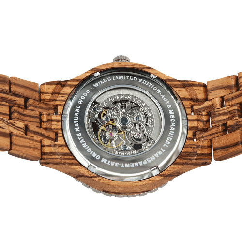 Men's Wood Watch Premium Zebra Self-Winding Transparent