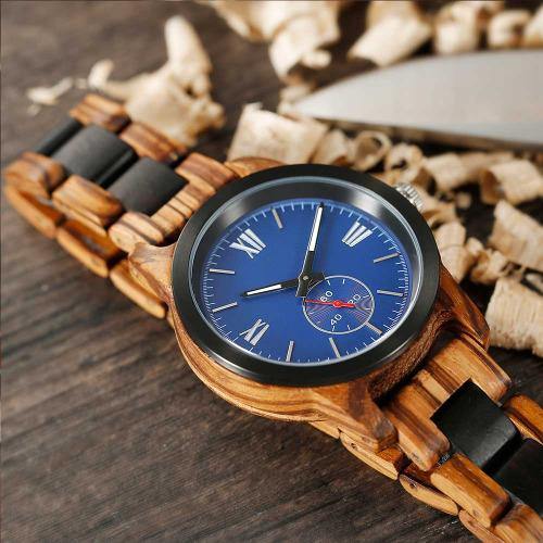 Men's Wood Watch Handmade Engraved Kosso Timepiece