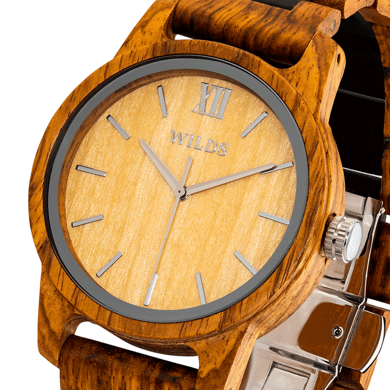 Men's Handmade Engraved Ambila Wooden Timepiece - Personal Message on the Watch