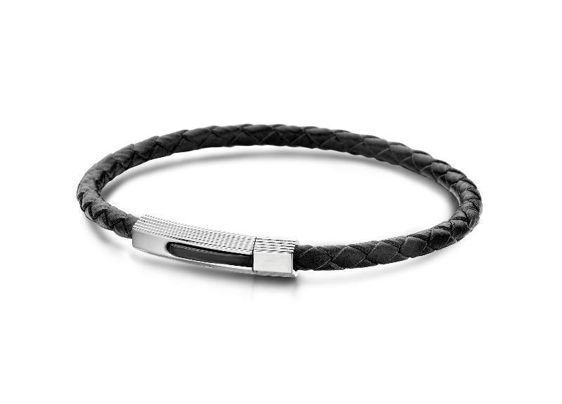 Men's Bracelet Black Leather & Steel - The Gallant Way