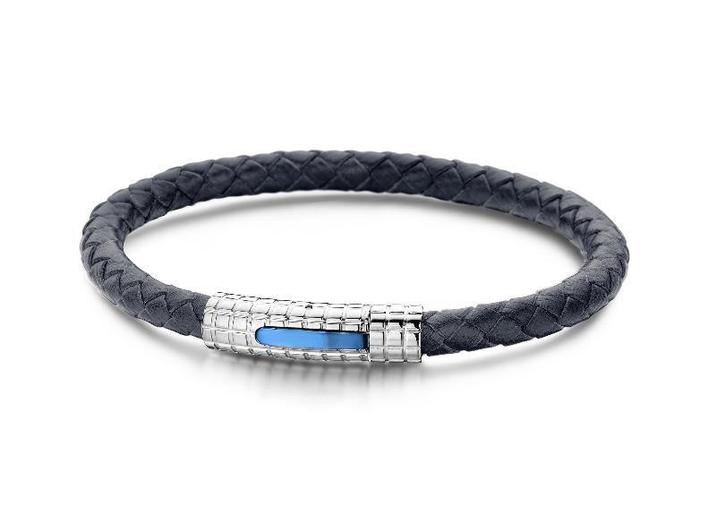 Men's Bracelet Leather Blue & Stainless Steel - The Gallant Way