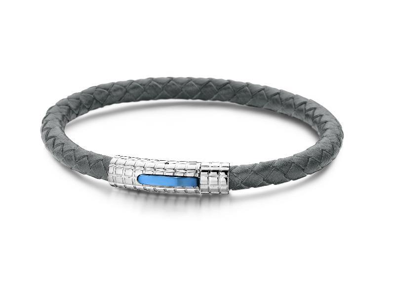 Men's Bracelet Leather Grey & Stainless  Steel - The Gallant Way