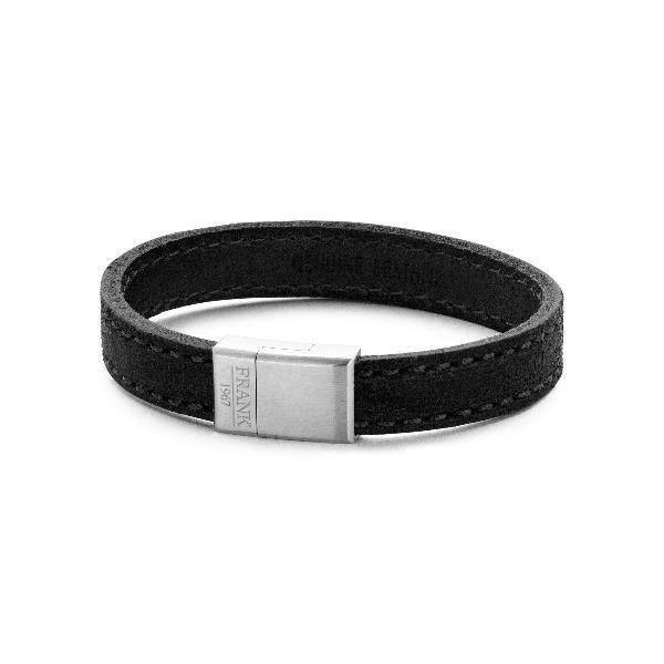 Men's Bracelet Leather Black Solid  & Steel  - The Gallant Way