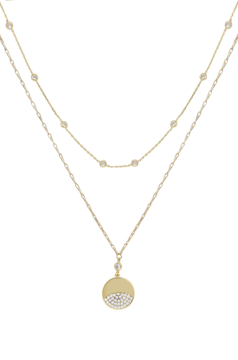 Crystal Dipped 18k Gold Plated Layered Pendant Necklace Set - The Gallant Way