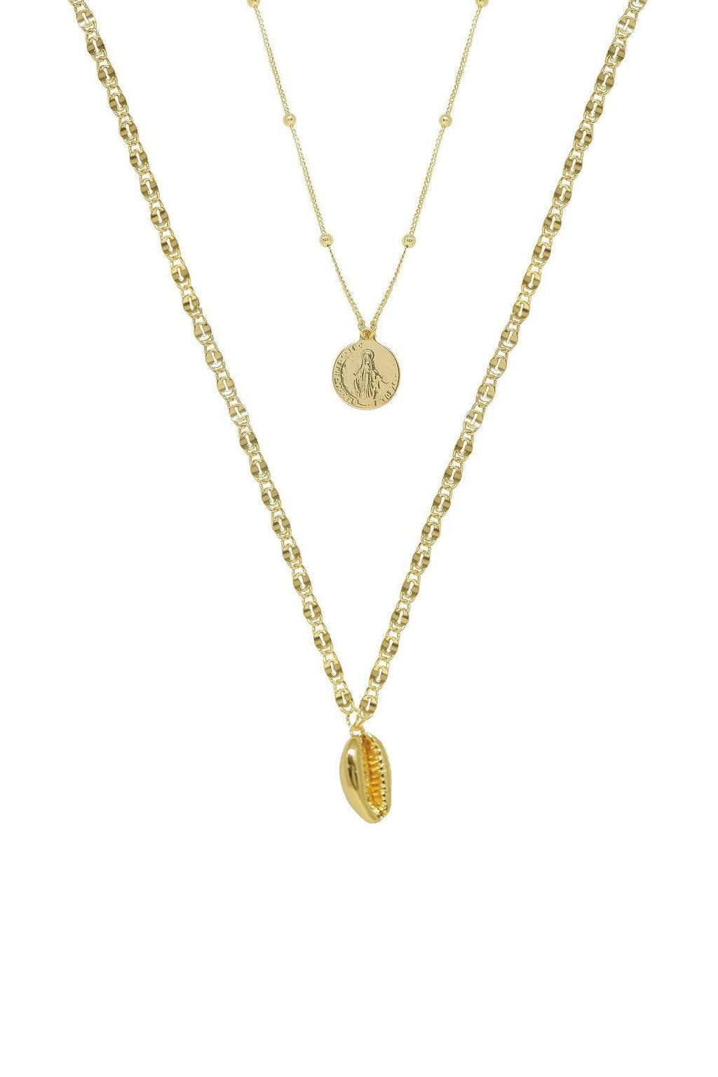 Coin and Cowrie Shell 18k Gold Plated Layered Necklace - The Gallant Way