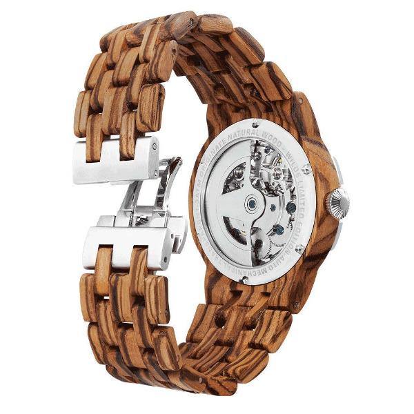 Men's Wood Watch Dual Wheel Automatic Zebra  3