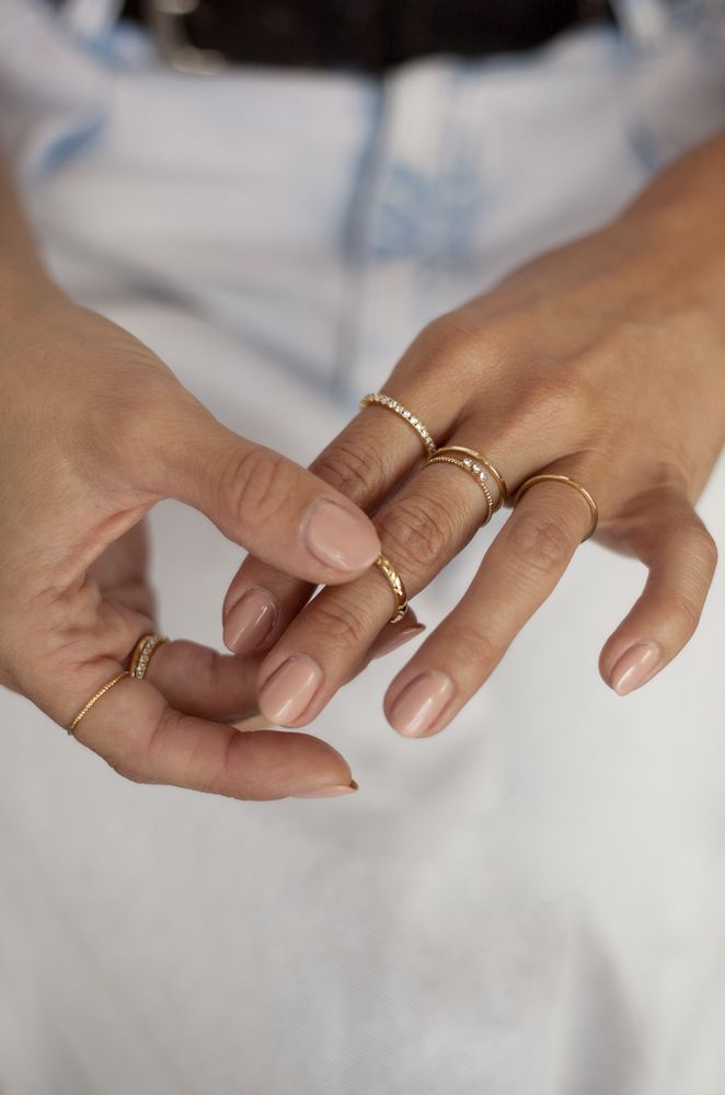 Crystal and 18k Gold Plated Band Ring Set of 3