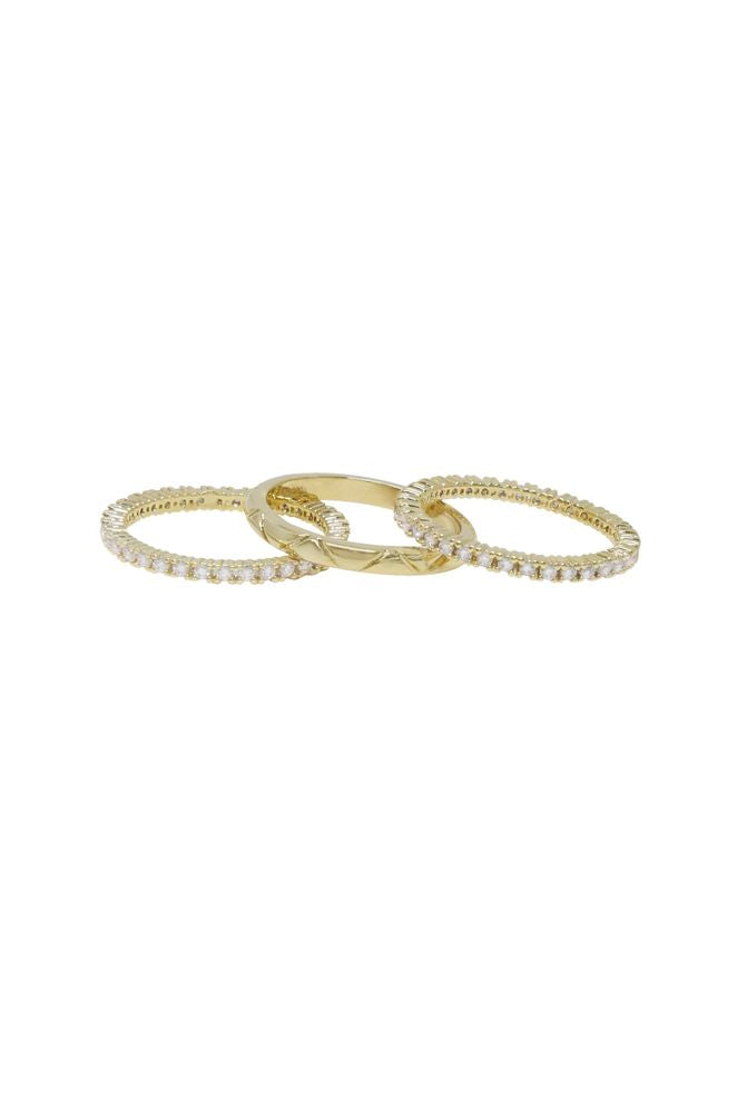 Crystal and 18k Gold Plated Band Ring Set of 3