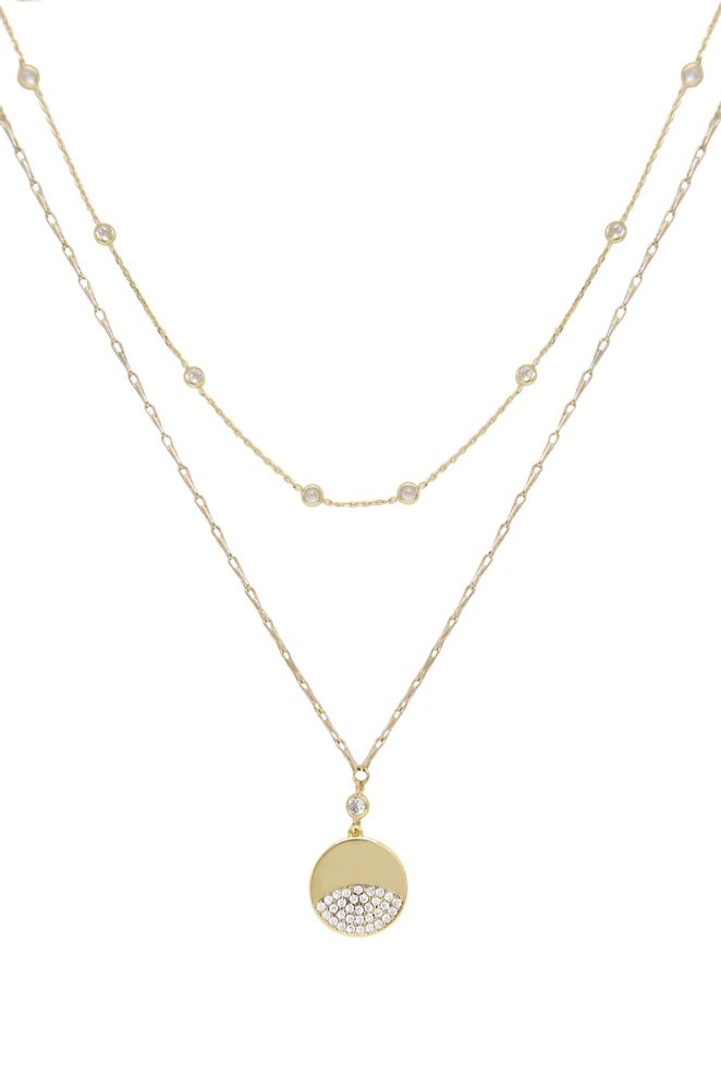 Crystal Dipped 18k Gold Plated Layered Pendant Necklace Set