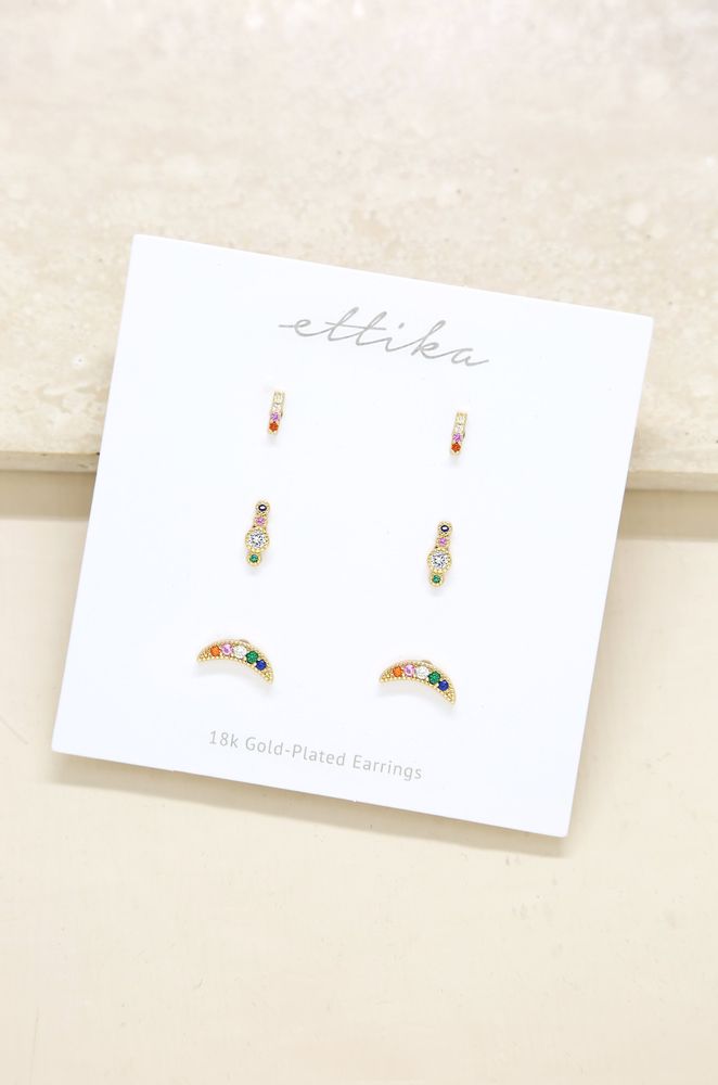 Celestial Rainbow Crystal & 18k Gold Plated Stud Set