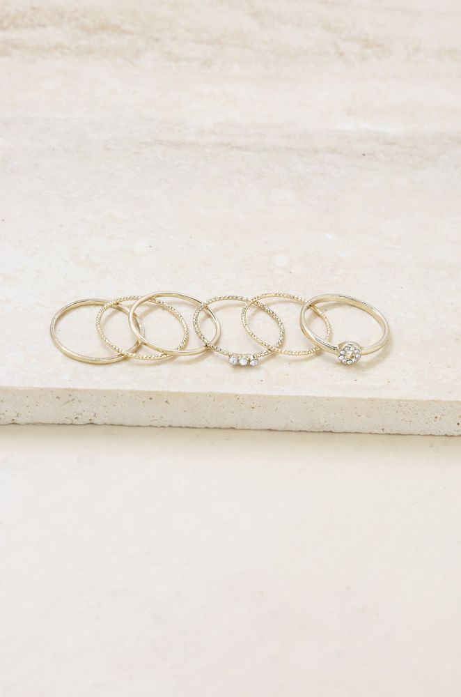 Dainty 18k Gold Plated Stacking Ring Set of 6