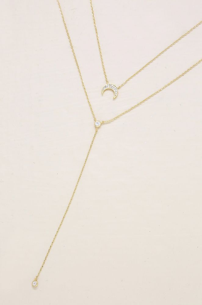 Dainty Layered Crescent Moon 18k Gold Plated Necklace Set