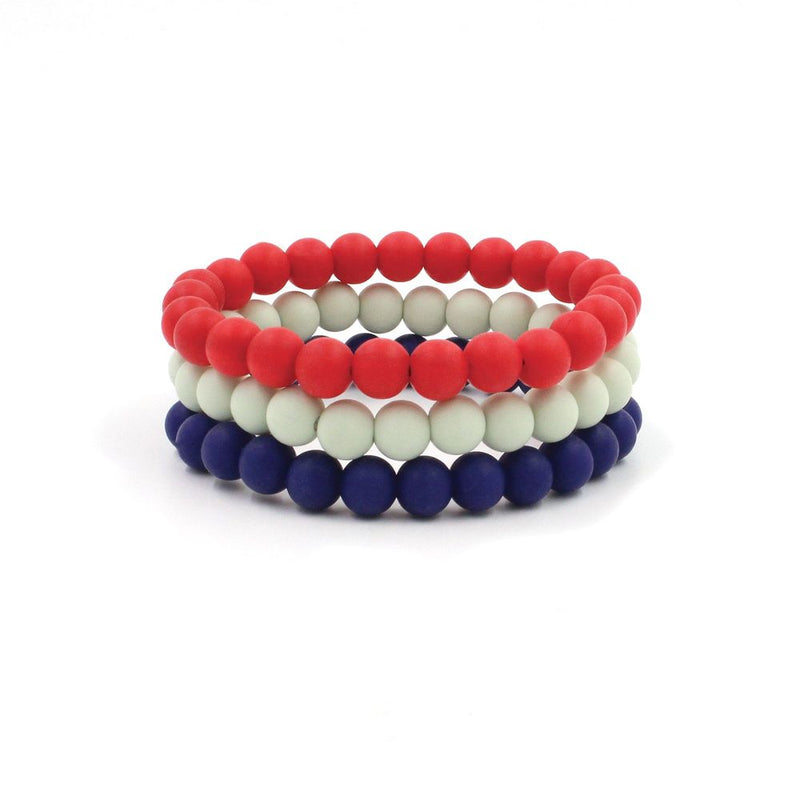 All American Set of 3 Silicon Rubber 9mm Beaded Bracelets