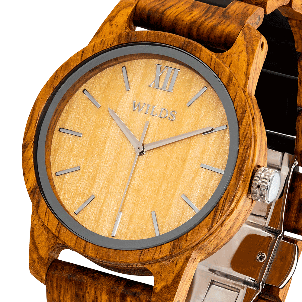 Men's Handmade Engraved Ambila Wooden Timepiece - Personal Message on the Watch